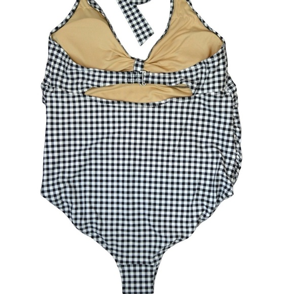 GAP Plus Size Black & White Gingham Check One Piece Halter Tie Swimsuit Size XXL - Picture 2 of 7